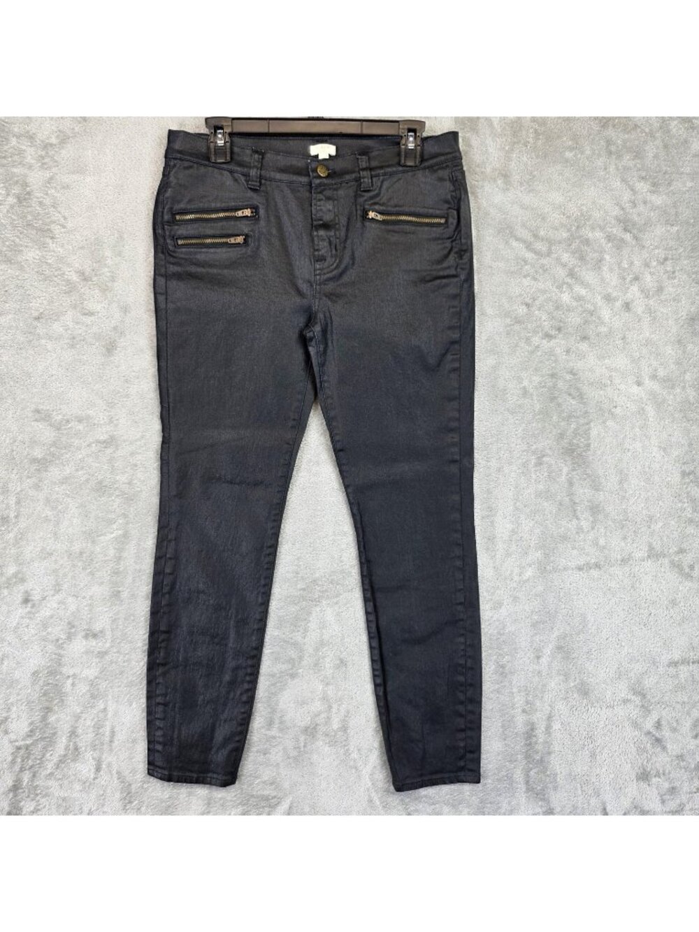 J.Crew Coated Zip Pocket Skinny Jeans Womens 30 Black Dark Wash Stretch